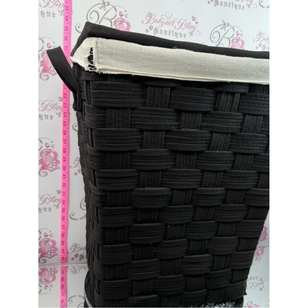 Laundry basket storage braided Woven Storage Basket with Cream Liner - Black